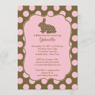 Invitación Conejita Baby Shower invita a la bebé puntos polka