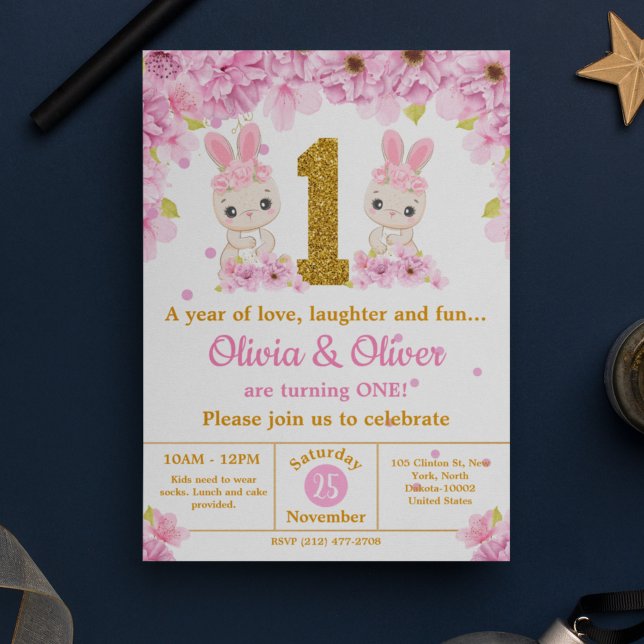 Invitación Conejitas Gemelas Lindas Fiesta de Cumpleaños núme (Subido por el creador)