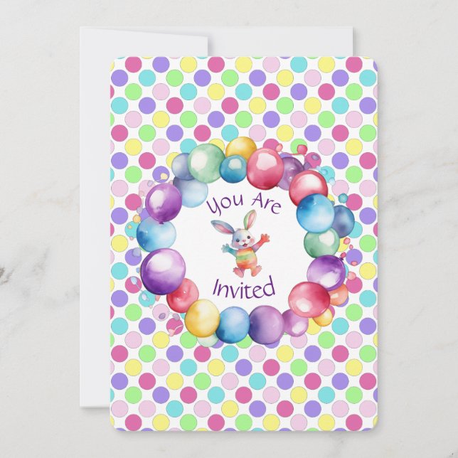 Invitación Conejito Acuarela Colorido y Lunares (Anverso)