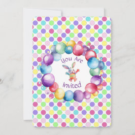Invitación Conejito Acuarela Colorido y Lunares