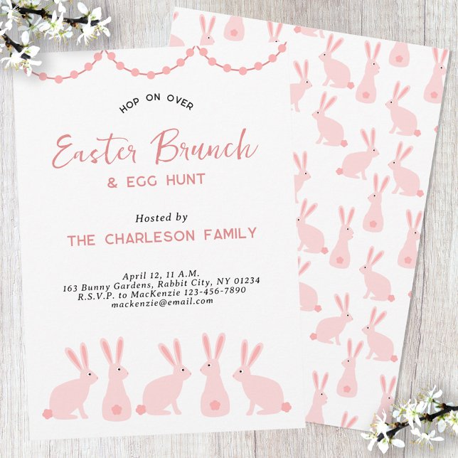 Invitación Conejito adorable desayuno de Pascua (Pink Bunny Rabbit Easter Brunch invitation)