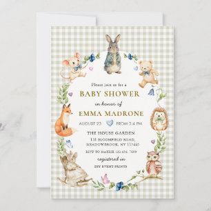 Invitación Conejito Adorable Fiesta de Bebé en el Bosque