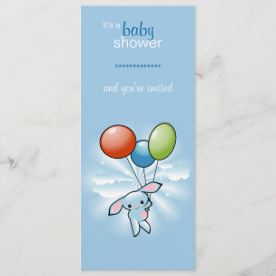 Invitación Conejito azul con Baloons coloreado Baby Shower