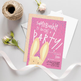 Invitación Conejito burro con Fiesta de puntos rosados pastel