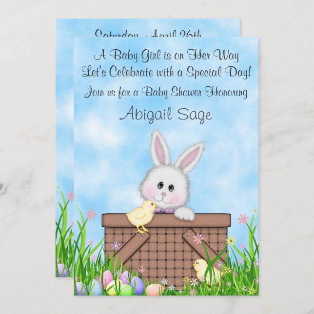 Invitación Conejito, chicles, Baby Shower, Chica de Huevos de (Anverso / Reverso)