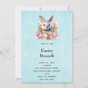 Invitación Conejito con una Guirnalda de Rosas Lindo Easter
