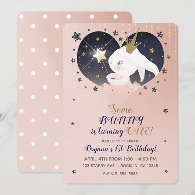 Invitación Conejito de Estrellita Brillante Cumpleaños de Mel (Anverso / Reverso)