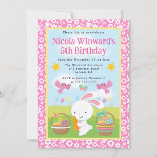 Invitación Conejito de Pascua adorable cumpleaños de primaver
