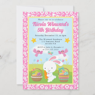 Invitación Conejito de Pascua adorable cumpleaños de primaver