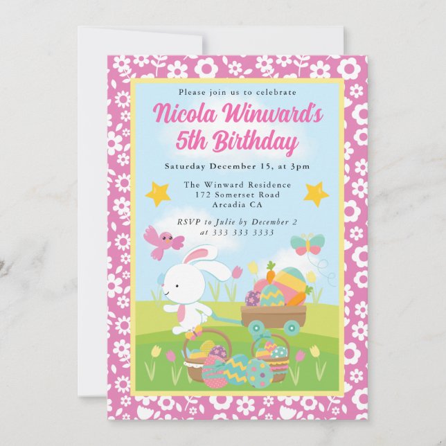 Invitación Conejito de Pascua adorable cumpleaños de primaver (Anverso)