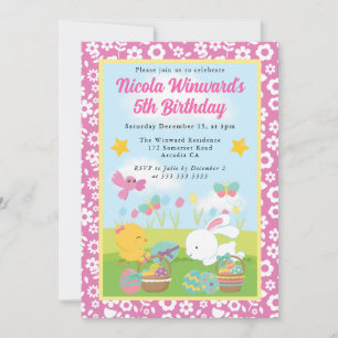 Invitación Conejito de Pascua adorable y cumpleaños de primav