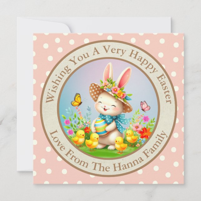 Invitación Conejito de Pascua adorable y flores felices de pr (Anverso)