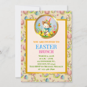 Invitación Conejito de Pascua adorable y flores felices de pr