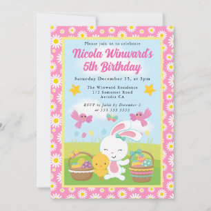 Invitación Conejito de Pascua adorable y pollito Cumpleaños d