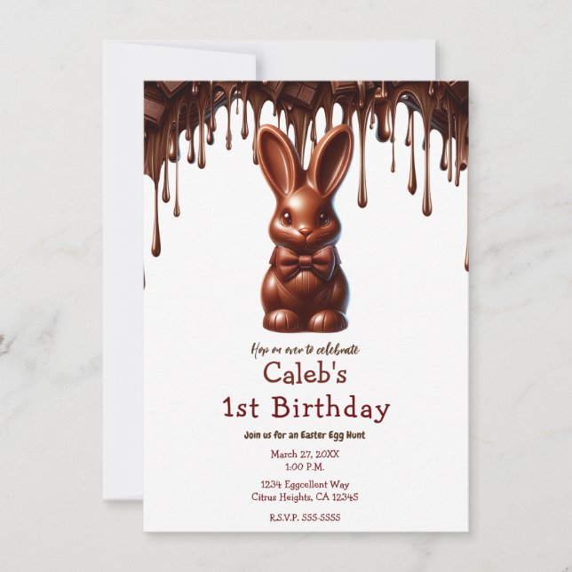 Invitación Conejito de Pascua de corbata de chocolate lindo p (Anverso)