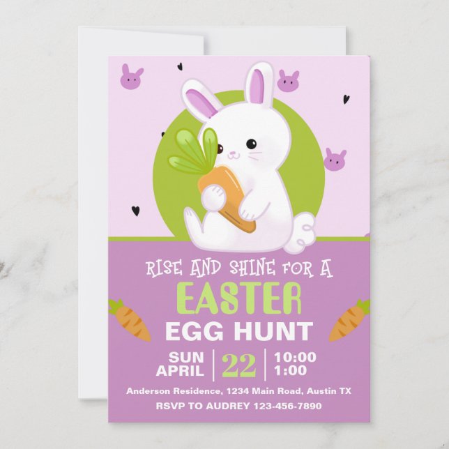 Invitación Conejito de Pascua lindo con fiesta de cumpleaños  (Anverso)