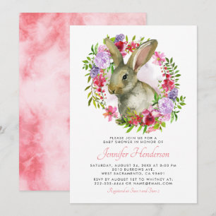 Invitación Conejito de Pascua lindo conejo floral rosa Baby S