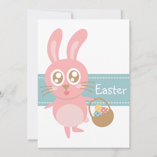 Invitación Conejito de Pascua lindo sosteniendo una canasta d (Anverso)
