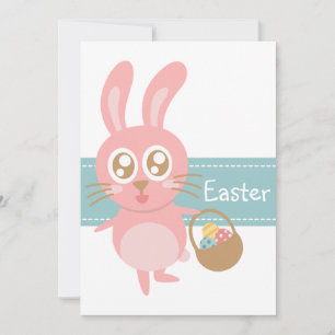 Invitación Conejito de Pascua lindo sosteniendo una canasta d