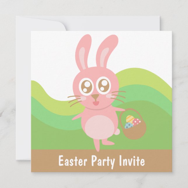 Invitación Conejito de Pascua lindo sosteniendo una cesta de  (Anverso)