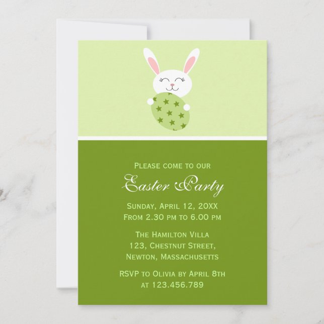 Invitación Conejito de pascua lindo (verde) (Anverso)