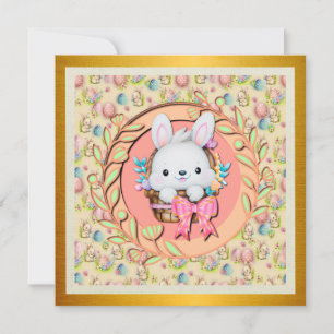 Invitación Conejito de Pascua sentado en la cesta