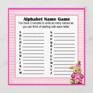 Invitación Conejito del rosa del juego del nombre y del bingo