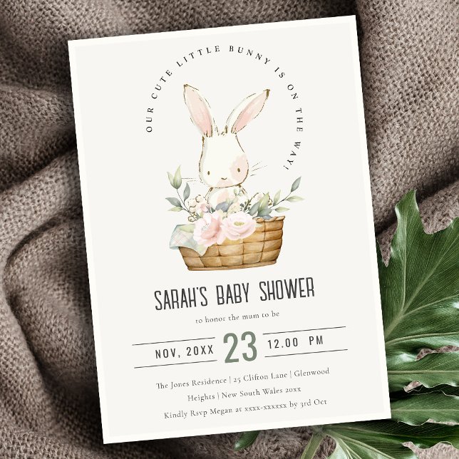 Invitación Conejito En Baby Shower Neutral De La Cesta Floral (Subido por el creador)