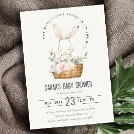 Invitación Conejito En Baby Shower Neutral De La Cesta Floral