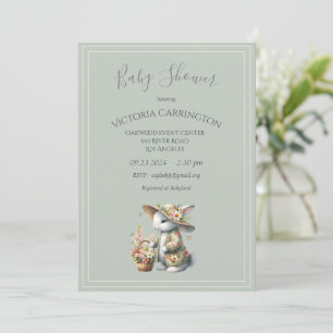 Invitación Conejito en un Chica floral Bonnet Baby Shower
