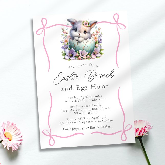 Invitación Conejito Esponjoso Adorablemente Lindo con Lazos R (Subido por el creador)