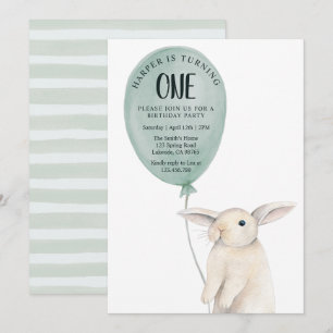 Invitación Conejito lindo con globo de cumpleaños 