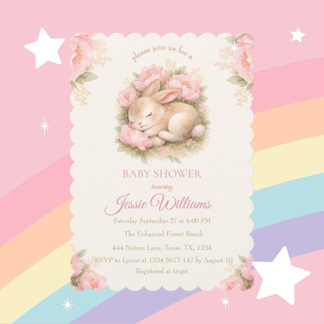 Invitación Conejito Lindo Conejo Rubor Rosa Baby Shower (Subido por el creador)
