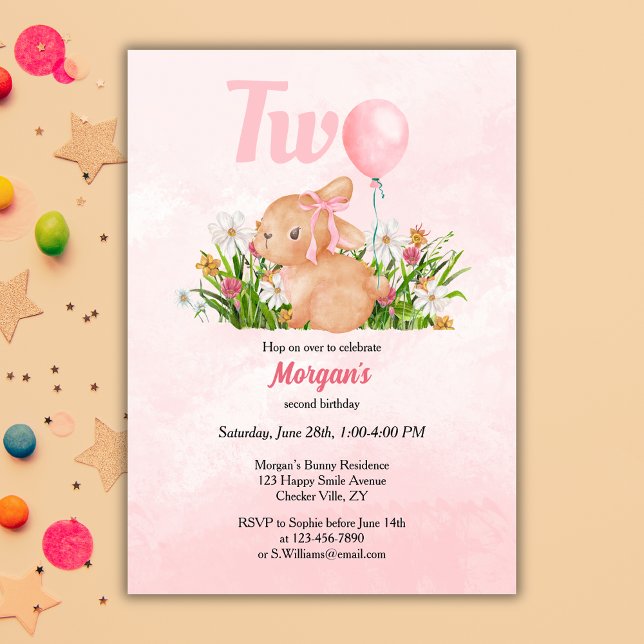 Invitación Conejito lindo cumple 2 años de dos Chicas rosados (Subido por el creador)