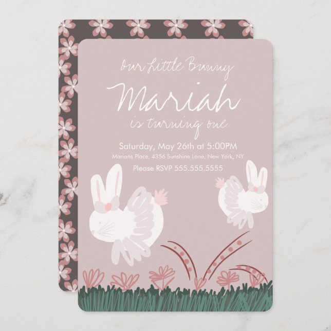 Invitación Conejito lindo Cumpleaños de Pascua Dibujado a Man (Anverso / Reverso)