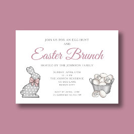 Invitación Conejito Lindo Desayuno de Pascua Rosa Caza de Hue