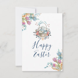 Invitación Conejito lindo en cesta y tulipanes florales Felic
