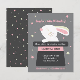 Invitación Conejito Lindo en Sombrero Mágico Estrellas Fiesta