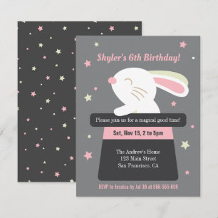 Invitación Conejito Lindo en Sombrero Mágico Estrellas Fiesta
