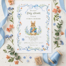 Conejito Lindo Floral con Lazo Azul Baby Shower