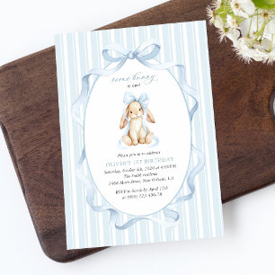 Invitación Conejito Lindo, Lazo Azul, Rayas Azules, Primer Cu