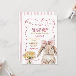 Invitación Conejito lindo lazo rosa coquette shower floral ba