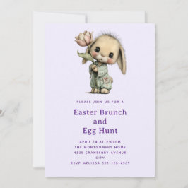 Invitación Conejito lindo sosteniendo una Pascua de Tulipán