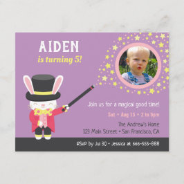 Invitación Conejito Mago Adorable Foto Fiesta Cumpleaños Niño