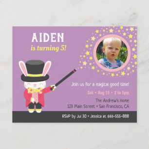 Invitación Conejito Mago Adorable Foto Fiesta Cumpleaños Niño