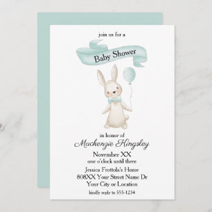 Invitación Conejito relleno lindo con Baby Shower en globo Ve