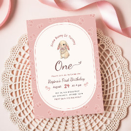 Invitación Conejito Rosa Coqueta Conejito Lindo Cumpleaños 1