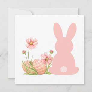 Invitación Conejito rosa de Pascua con flores de primavera