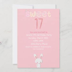 Invitación conejito rosa dulce diecisiete días festivos