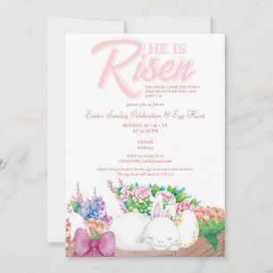 Invitación Conejito rosa Rústico Se Levanta Pascua Religiosa